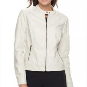J2 By Jou Jou Women Faux Leather Moto Jacket XL Zip Cropped Vegan Biker Ivory